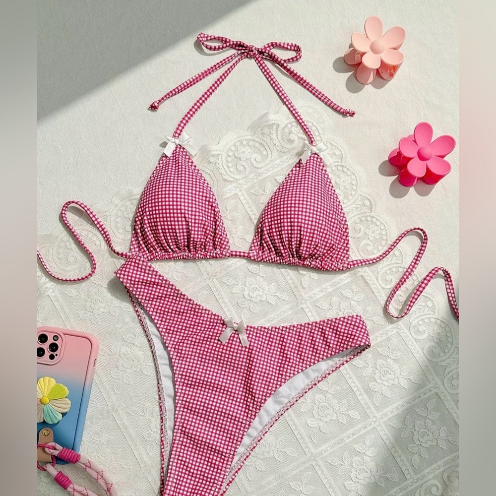 Kids Pink Gingham One Piece Swimsuit